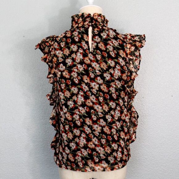 Sleeveless Floral Lined Blouse With Keyhole Back Size Medium - Picture 4 of 8